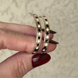 Chic Silver Black & White Polka Dot Hoop Earrings
